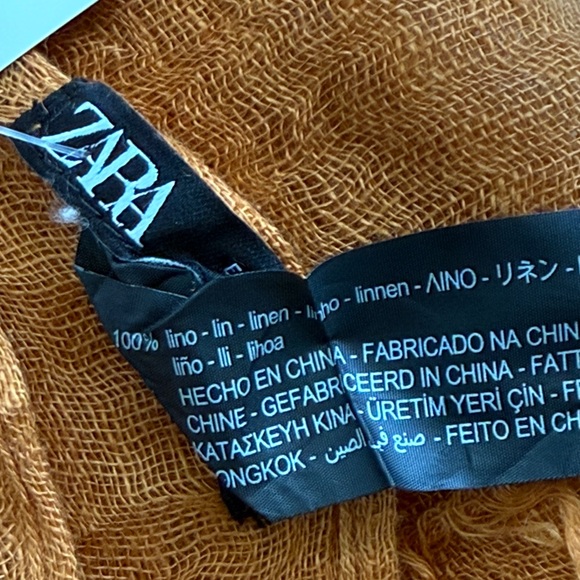 Zara Linen Scarf Deep Orange NWT - Picture 3 of 9